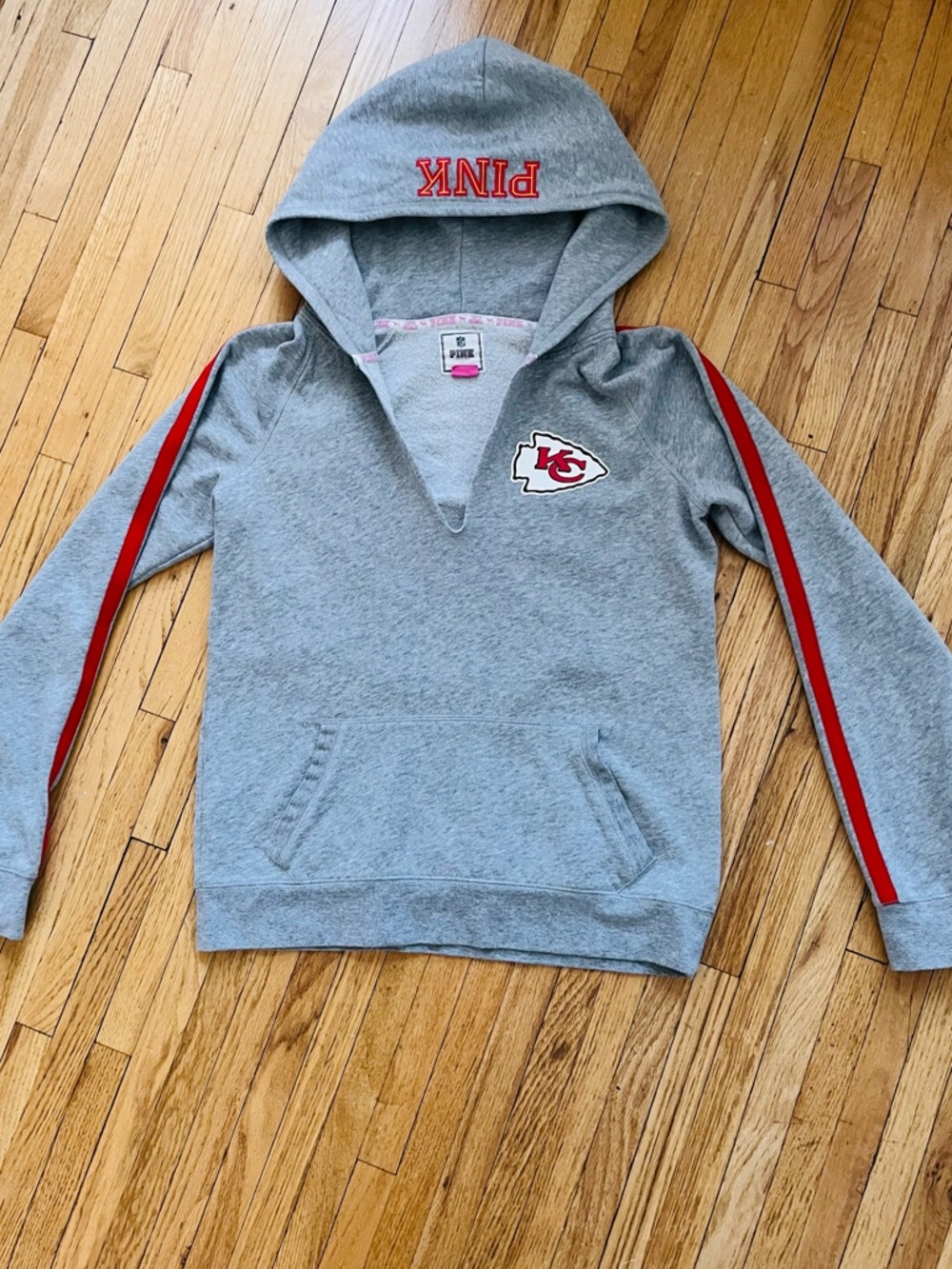 VS PINK Kansas City Chiefs Hoodie Womens Sz L Gray Pullover NFL Logo Sweatshirt